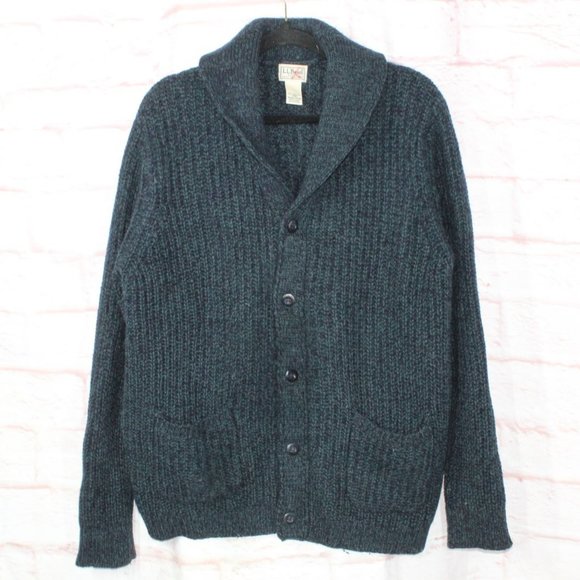 L.L. Bean Other - LL Bean Blue Button Front Classic Ragg Wool Sweaters Cardigan Size L